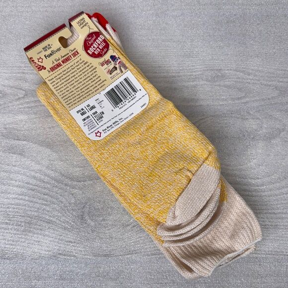 Two Pairs YELLOW Rockford Red Heel Socks LARGE Sock Monkey USA Fox River Mills - Picture 2 of 5